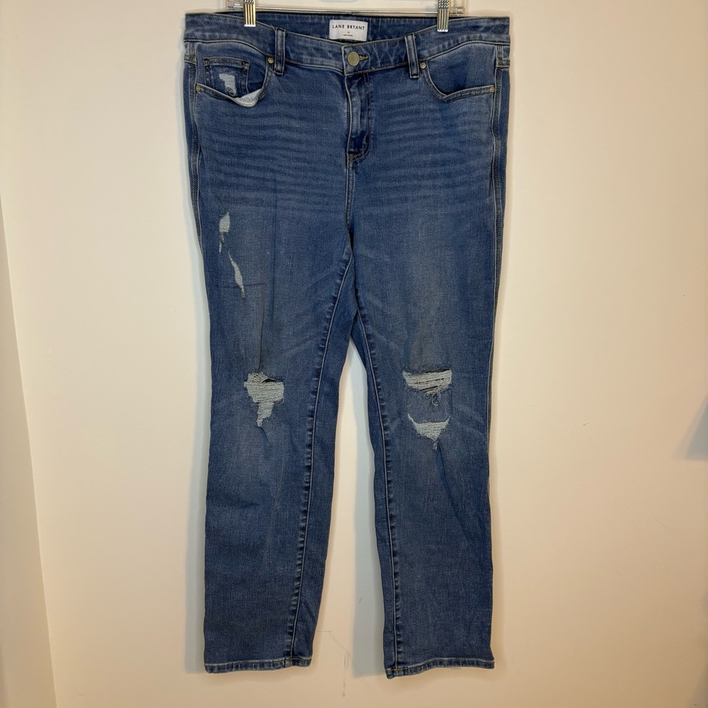 Lane Bryant Flex Magic Waistband Mid-Rise Straight Leg Distressed Jeans